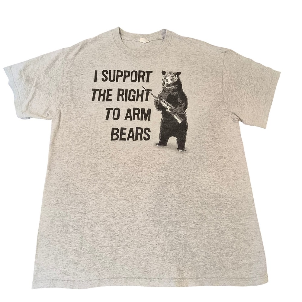 Delta Pro Weight‎ I Support The Right To Arm Bears Graphic T-Shirt Gray Mens L
